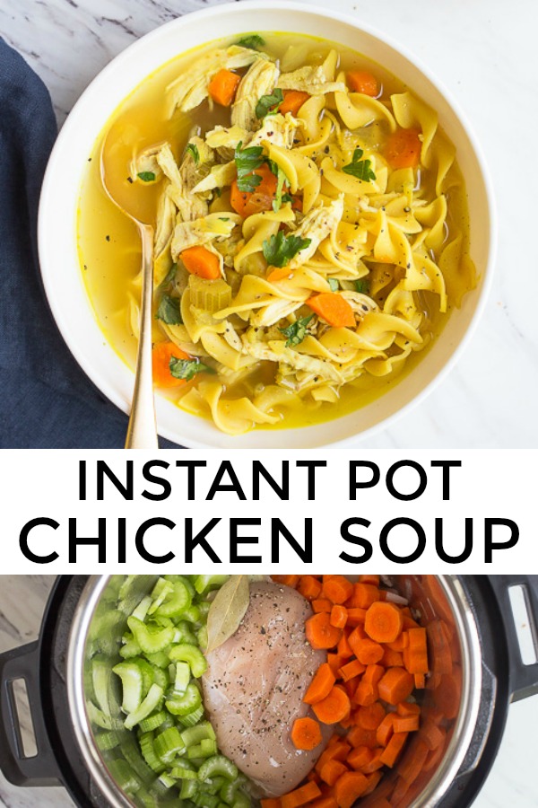 Instant pot chicken noodle soup, just like Mom used to make, but faster! Just 15 minutes of prep for this pressure cooker chicken soup. Made in the instant pot mini 3 quart, but easily scaled up for larger instant pot recipes.