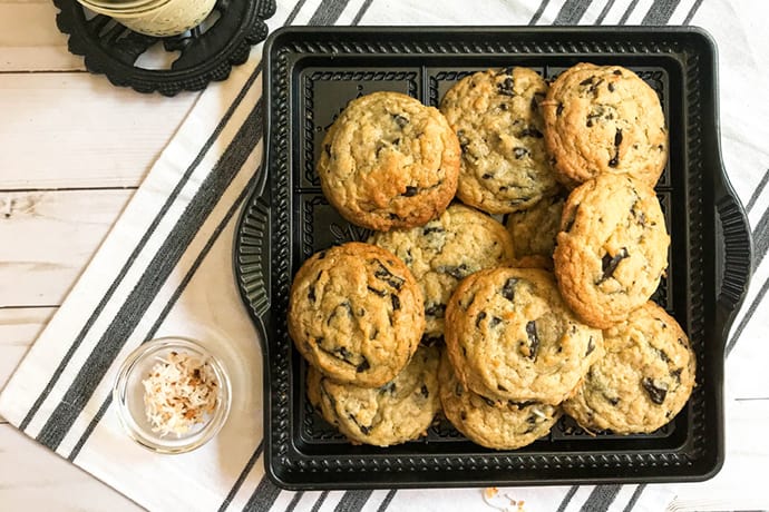 Cookies on a black tray