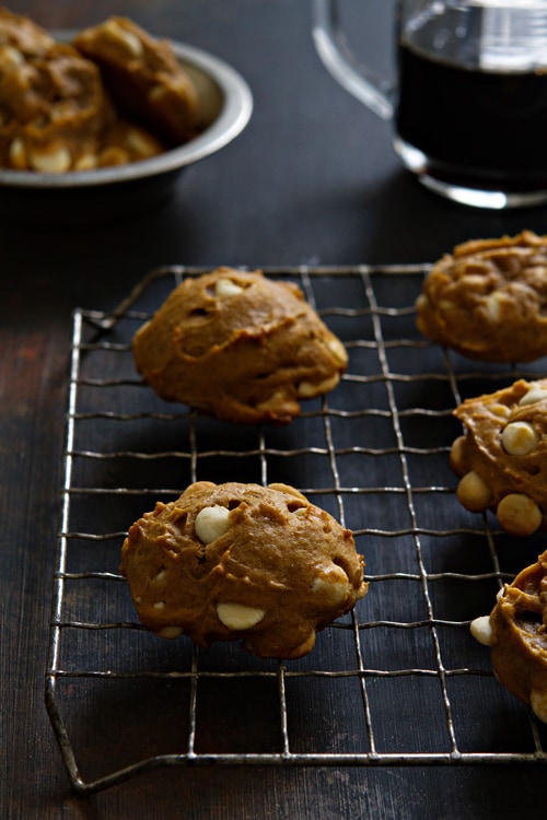 Pumpkin White Chocolate Chip Cookies on MyBakingAddiction.com
