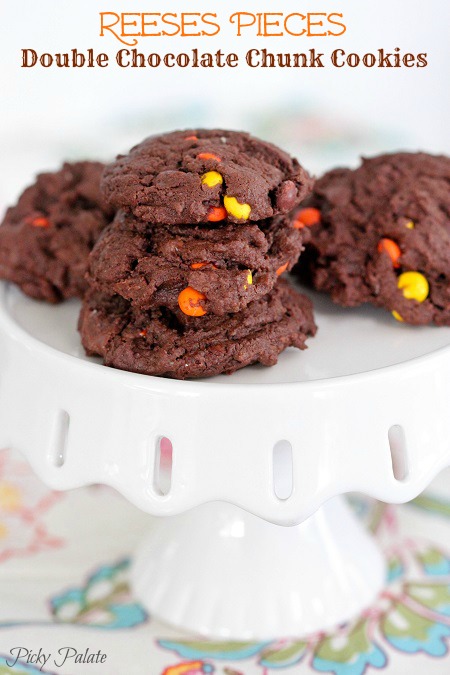 Reeses Pieces Double Chocolate Chunk Cookies de
