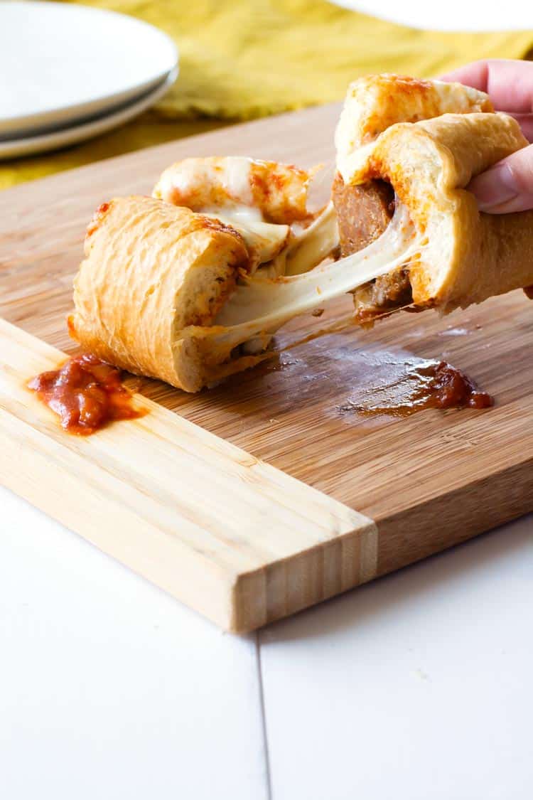 Slow Cooker Italian Sausage Cheese Bombers - easy and amazing for dinner or a party!