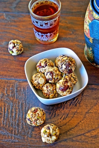 No Bake White Chocolate Cherry Pistachio Energy Bites