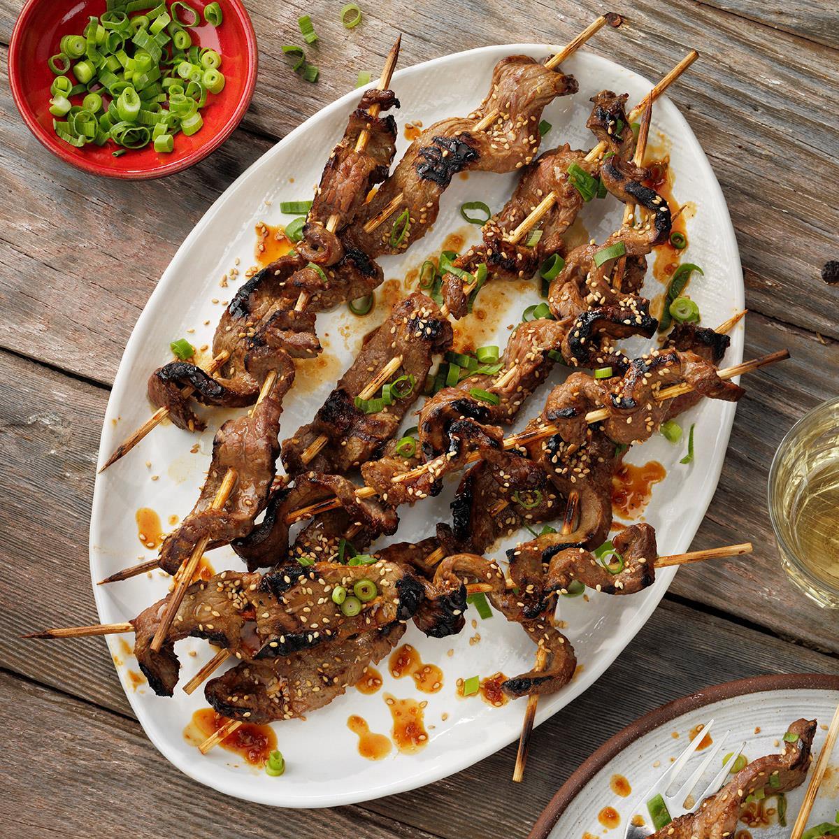 Receta de pinchos de carne de jengibre y sésamo