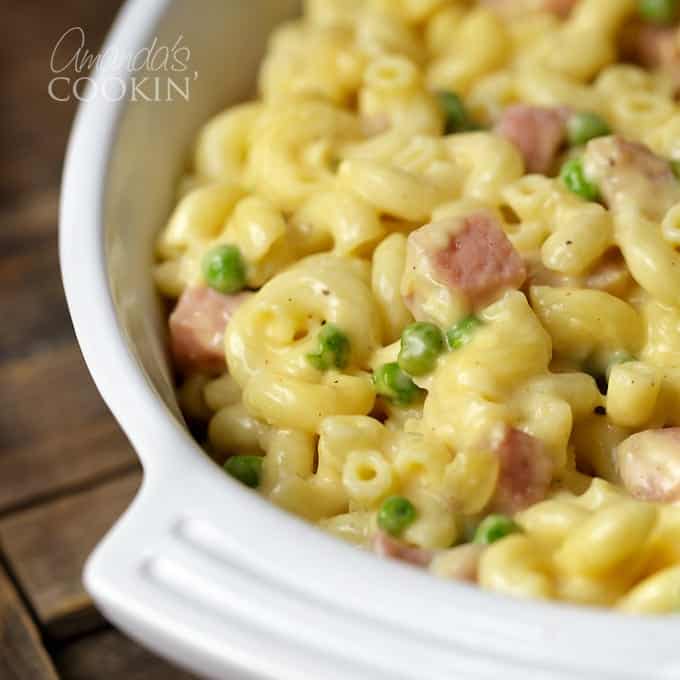 Macaroni and Cheese Casserole: with Peas, Ham, and Shallots