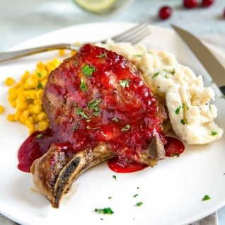 Chuletas De Lomo De Cerdo Con Esmaltado De Arándanos