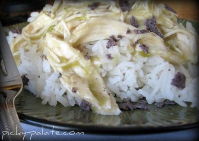 Crockpot Chili poulet vert et riz aux miettes bleues s'effrite