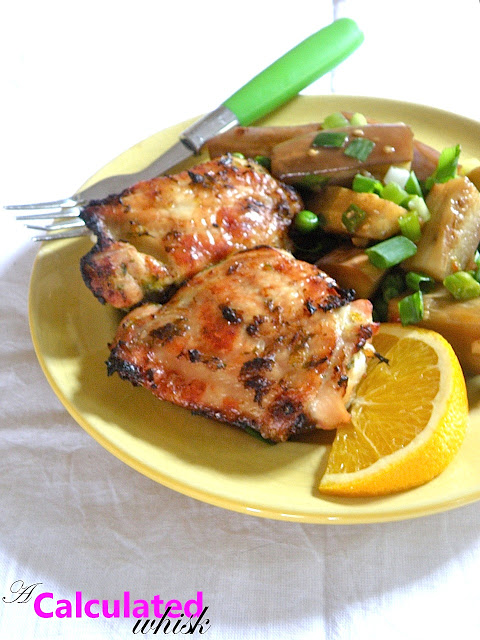 Cuisses de poulet à l'orange et au gingembre et aubergine Yu Hsiang