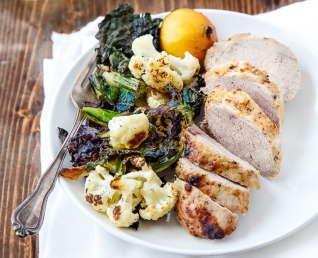 Dinner for Two: Honey-Mustard Pork Tenderloin Crispy Cauli ‘n Kale