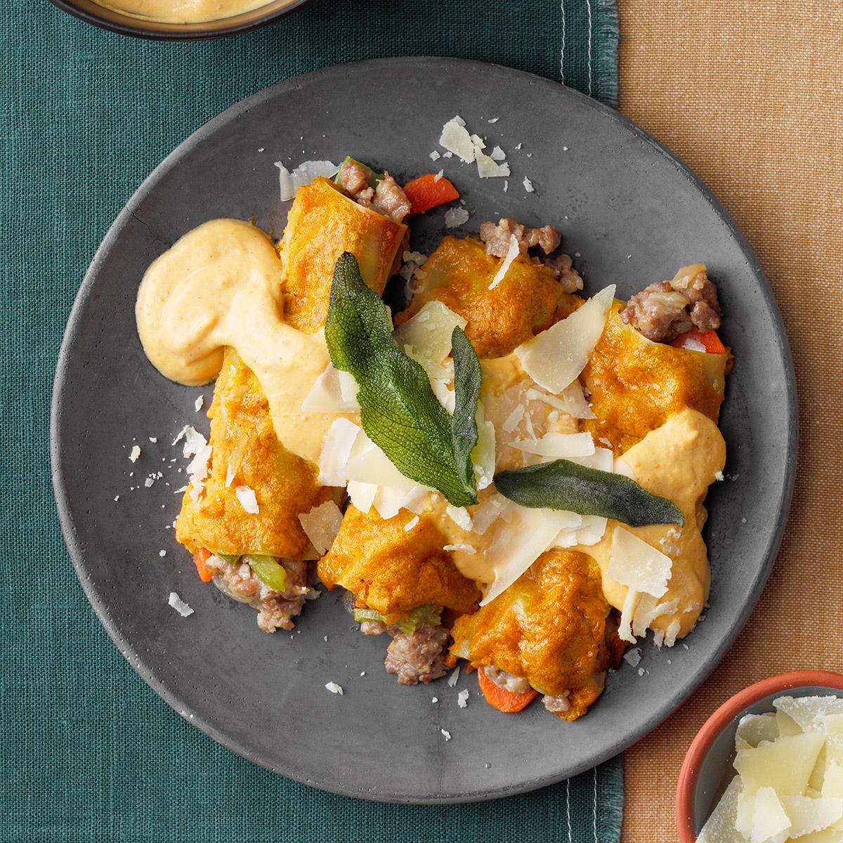 Manicotti de Salchicha con Salsa de Calabaza Receta