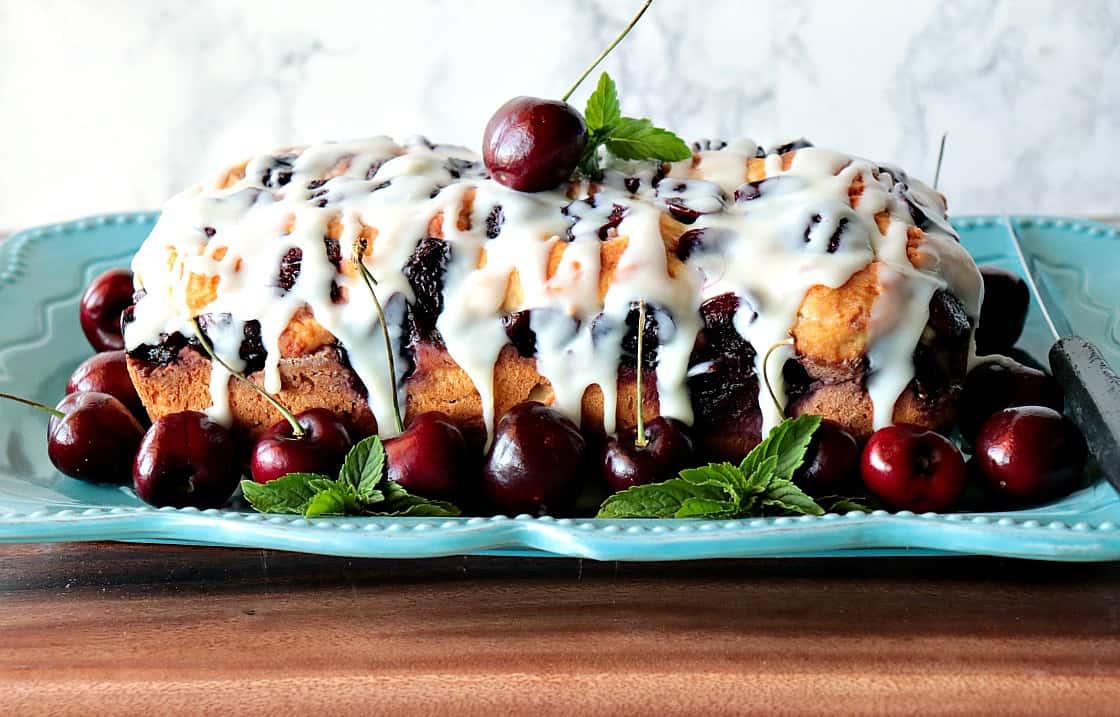 Cherry Yeast Bread with White Chocolate Ganache Drizzle - kudoskitchenby.com