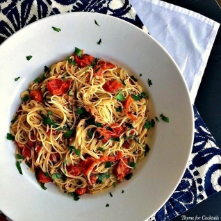 Pasta de cabello de ángel de tomate ampollado