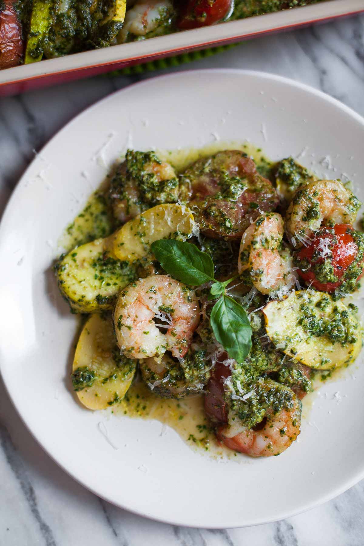 Pesto De Camarón Al Horno Con Calabaza Y Tomates # 30MinutoLos Días