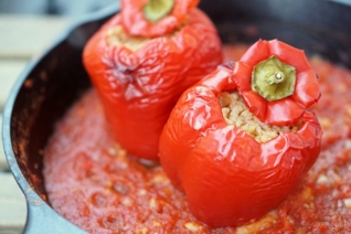 Pimientos Rellenos Españoles Vegetarianos Fácil Con Arroz Y Queso