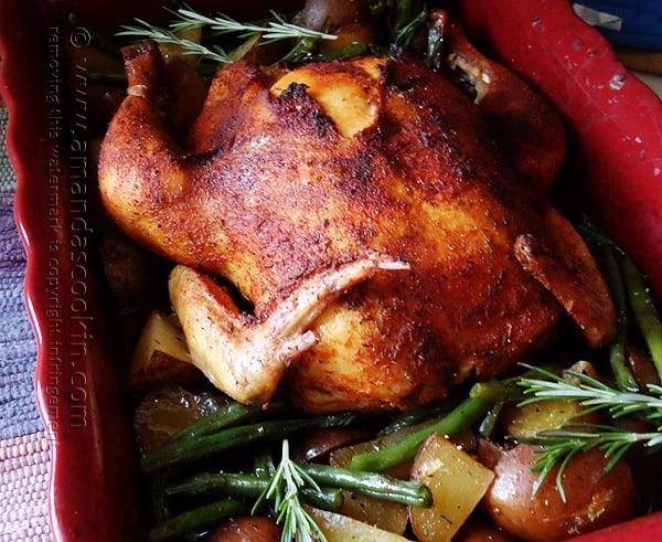 Pollo pegajoso asado a fuego lento con verduras asadas @amandaformaro AmandasCookin.com
