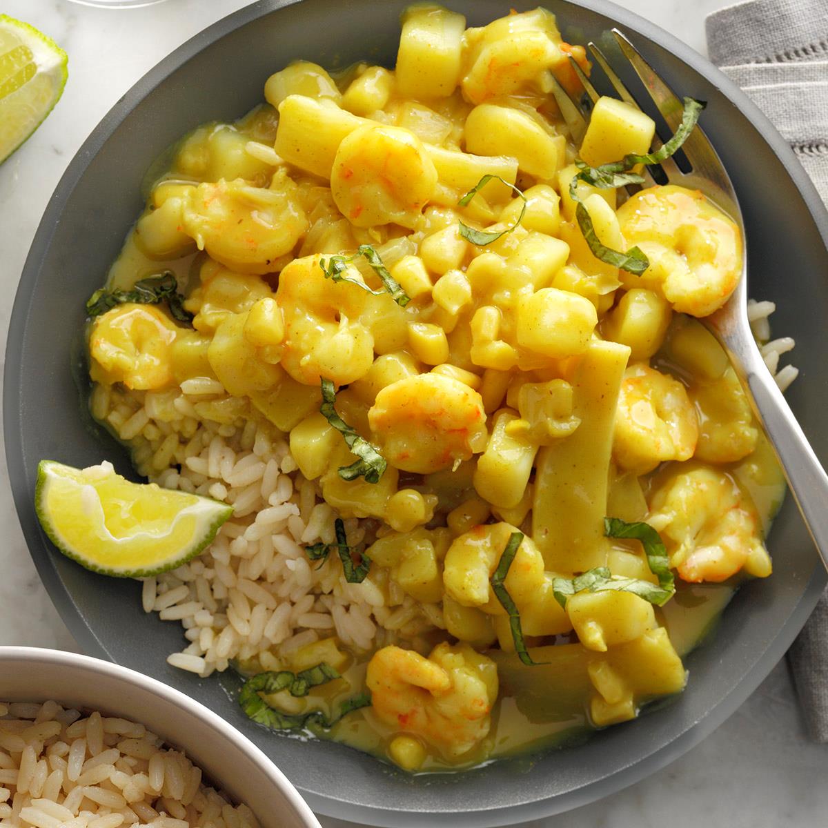 Receta de camarones al curry y arroz