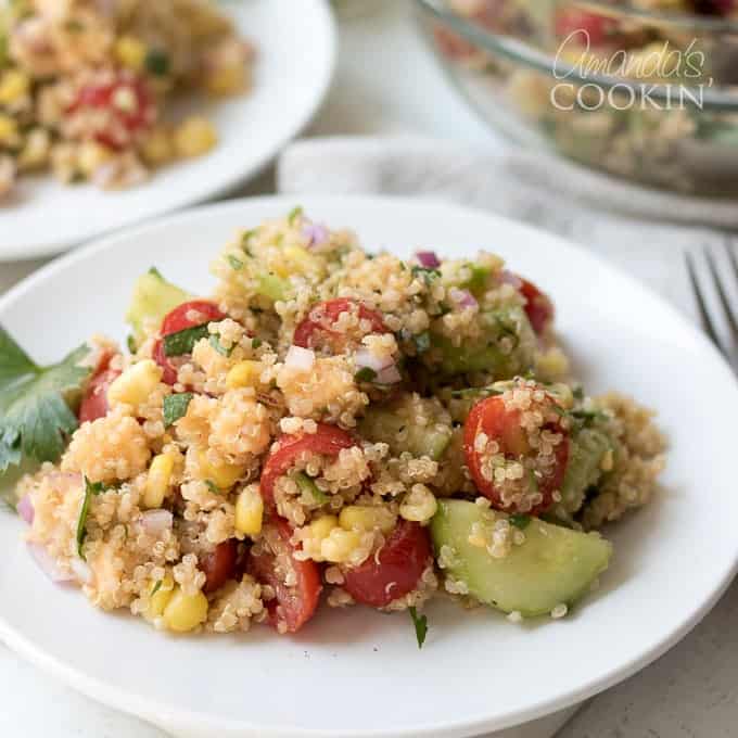This Sweetcorn and Chickpea Salad recipe is quick to whip up and so tasty. It's filled with healthy proteins and packed with flavor!