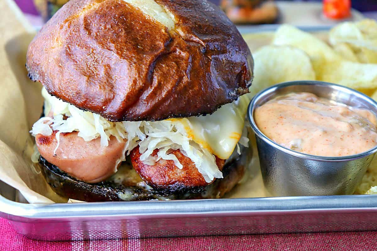 Oktoberfest Knockwurst Sandwich with Sauerkraut & Munster Cheese - kudoskitchenby.com