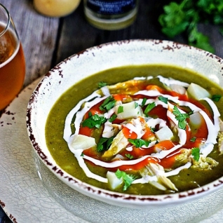 Chile asado y sopa de papas