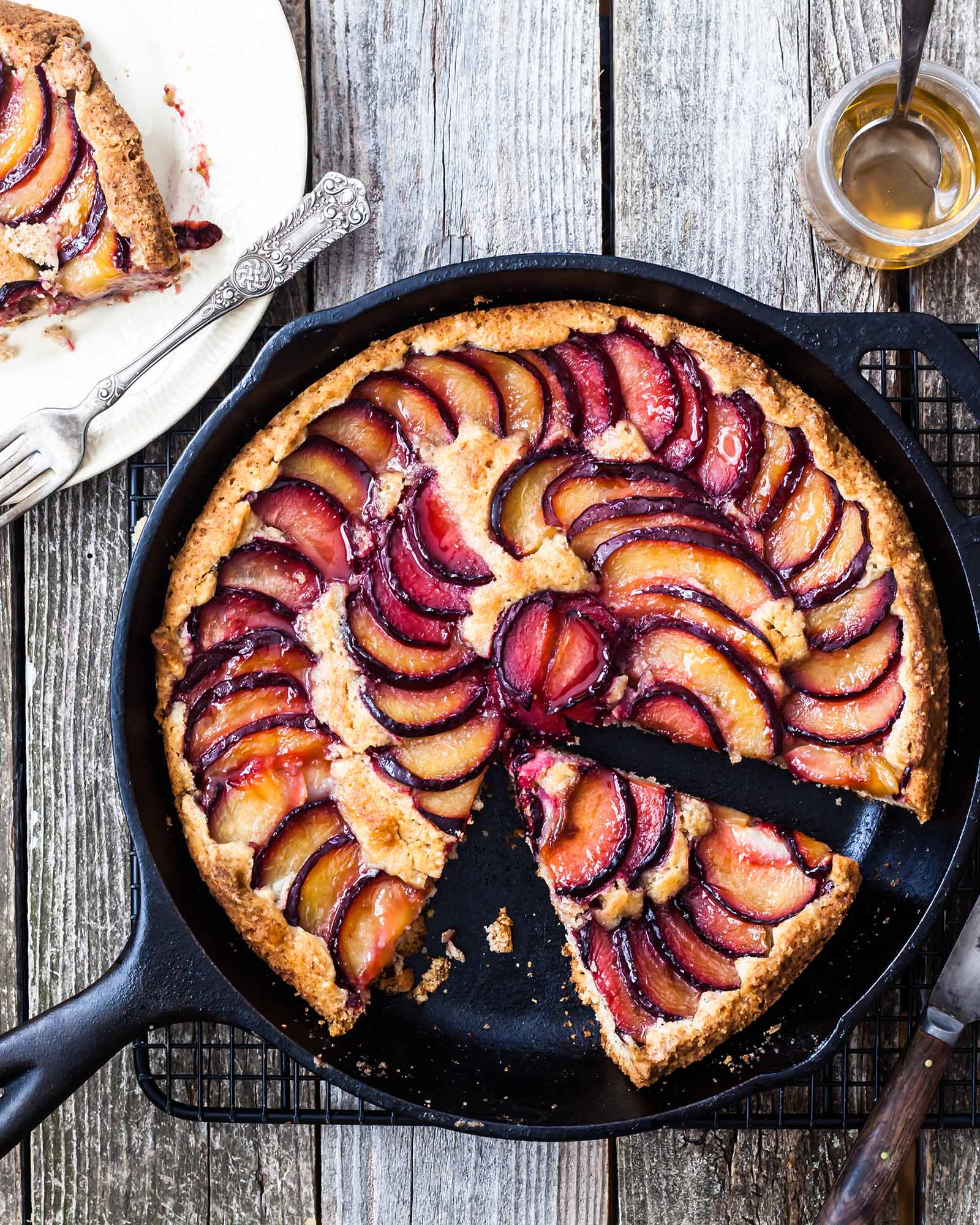 Plum Walnut Skillet Cake