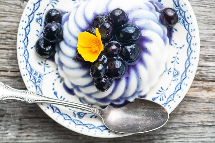 Panna Cotta vegana de coco con salsa de ar&aacute;ndanos ~ theviewfromgreatisland.com
