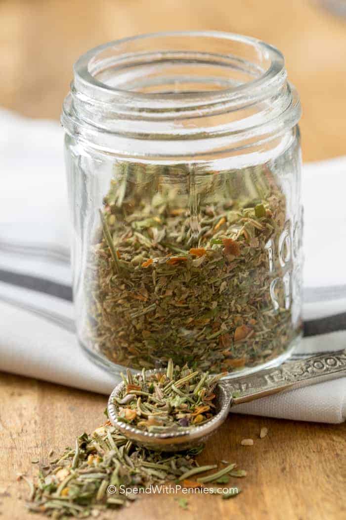 Homemade Italian Seasoning in clear jar