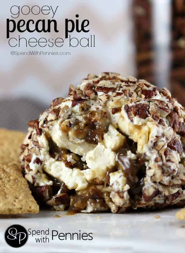close up of Gooey Pecan Pie Cheese Ball