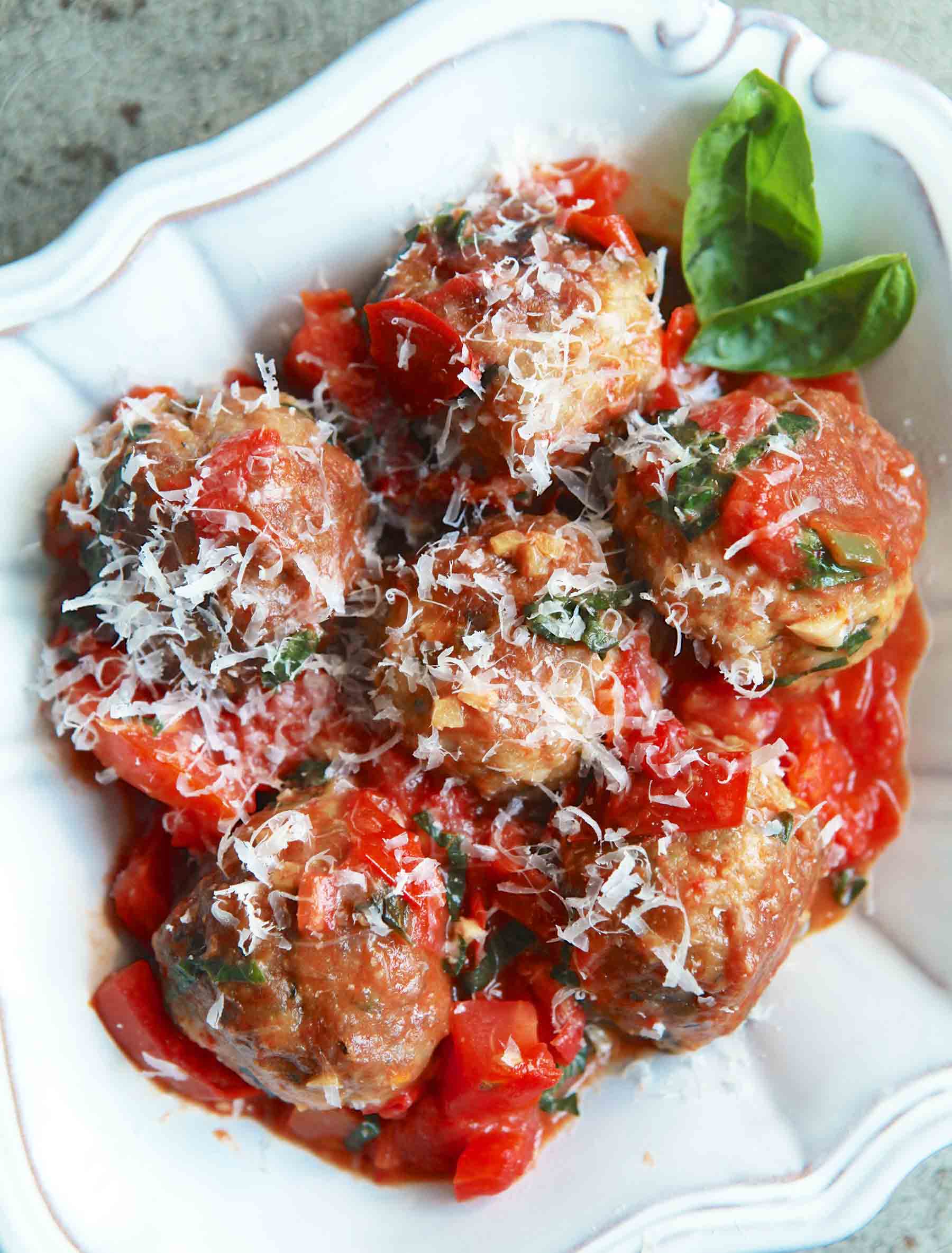 Turkey Meatballs with Tomatoes and Basil