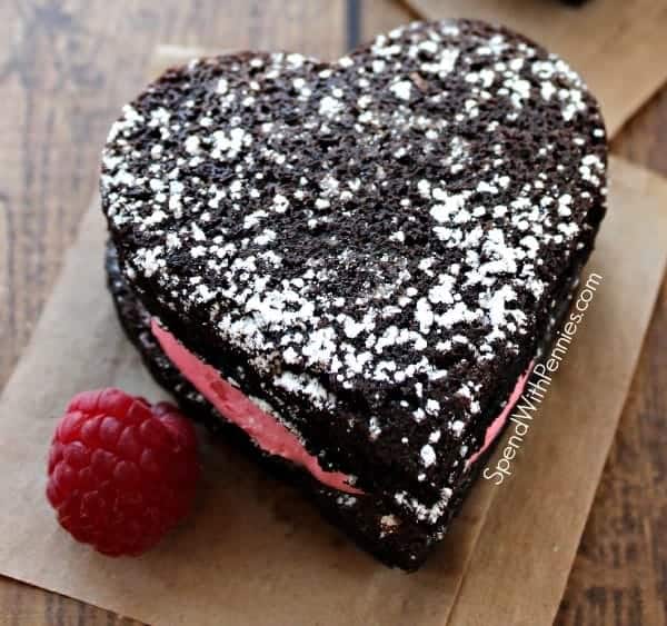 heart shaped raspberry stuffed brownies