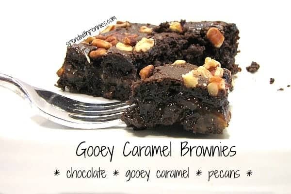 eating gooey caramel brownies with a fork