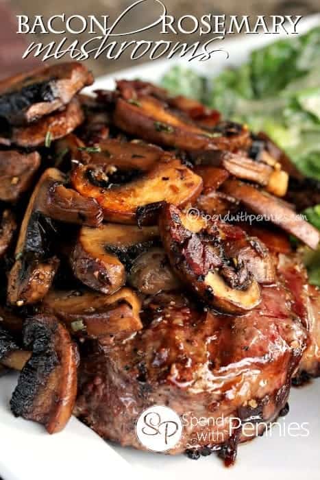 mushrooms over a steak
