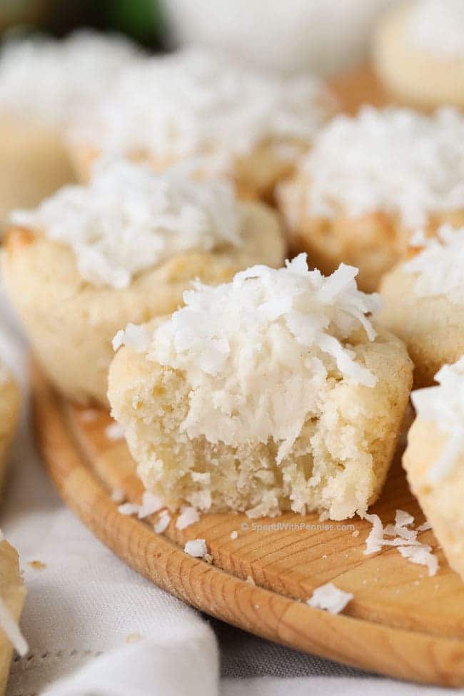 closeup of Coconut Sugar Cookie Cups with one cut open
