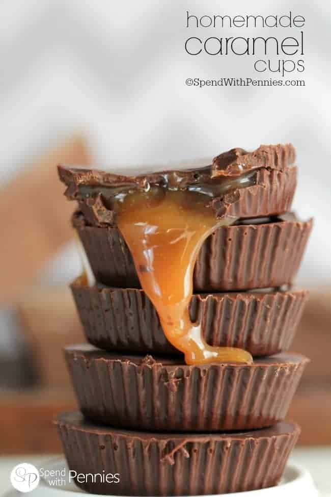 stack of Caramel Cups with the top one broken open