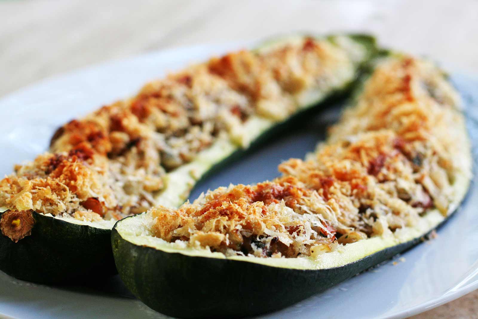 Stuffed Zucchini with Ham and Mushrooms