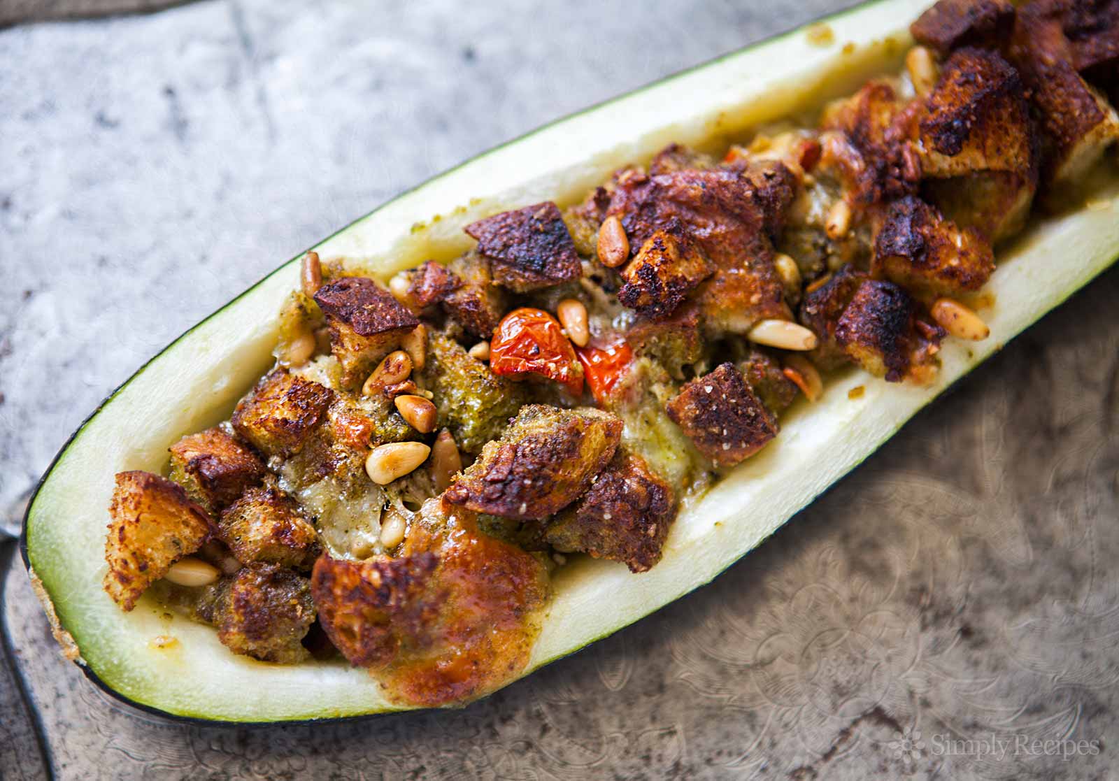 Pesto Stuffed Zucchini