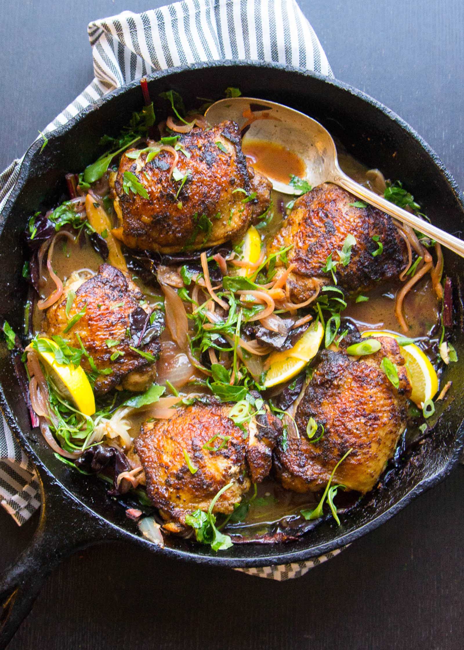 Curried Chicken Thighs with Wilted Greens