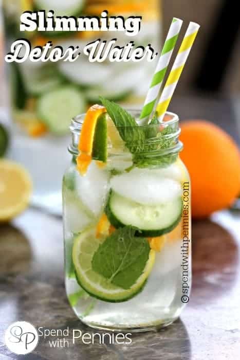 water with cucumbers and citrus in a jar