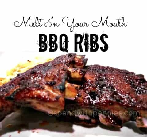 BBQ ribs on a plate with a title