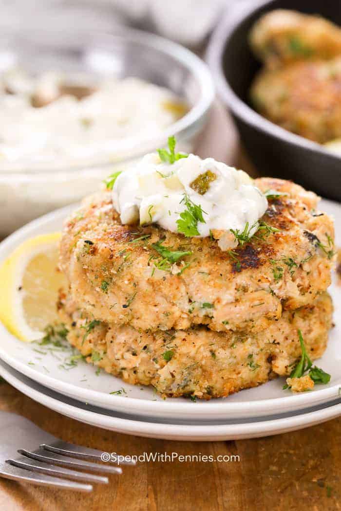 Salmon Patties served on a white plate