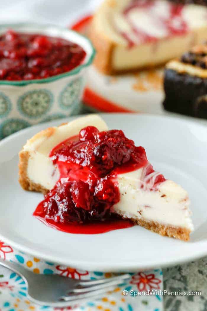 Raspberry Cranberry Cheesecake Topping on white plate