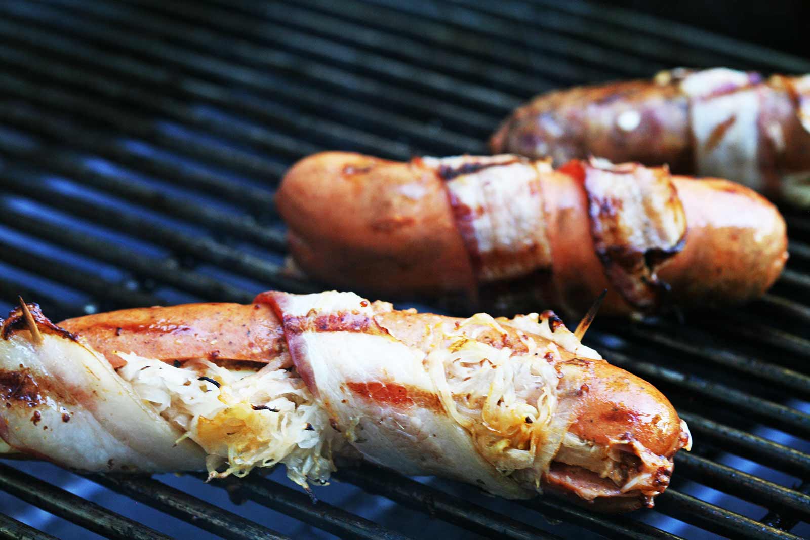 Bacon Wrapped Hot Dogs on the Grill