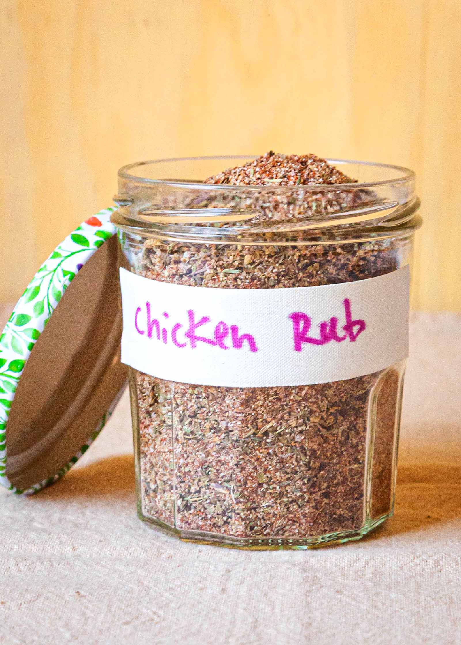 Chicken rub recipe - jar of chicken rub with label
