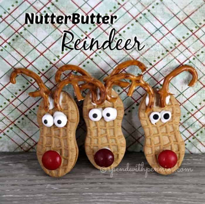 3 nutter butter reindeer with pretzel ears
