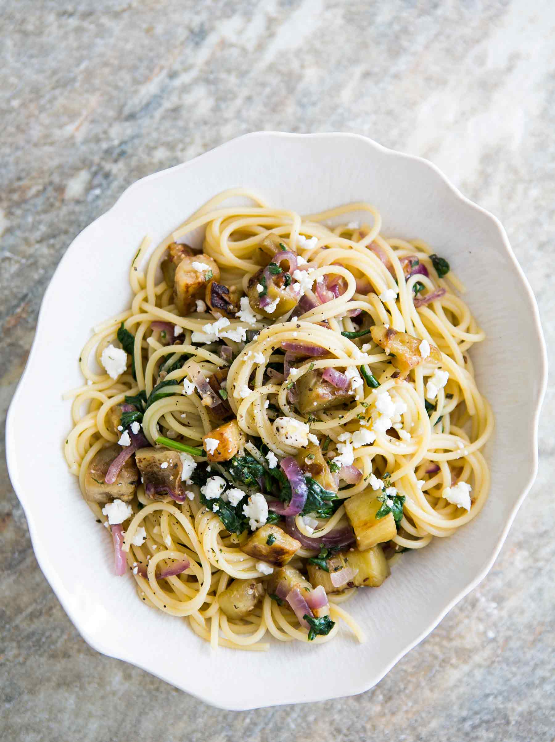 Pasta with Eggplant, Feta, & Mint