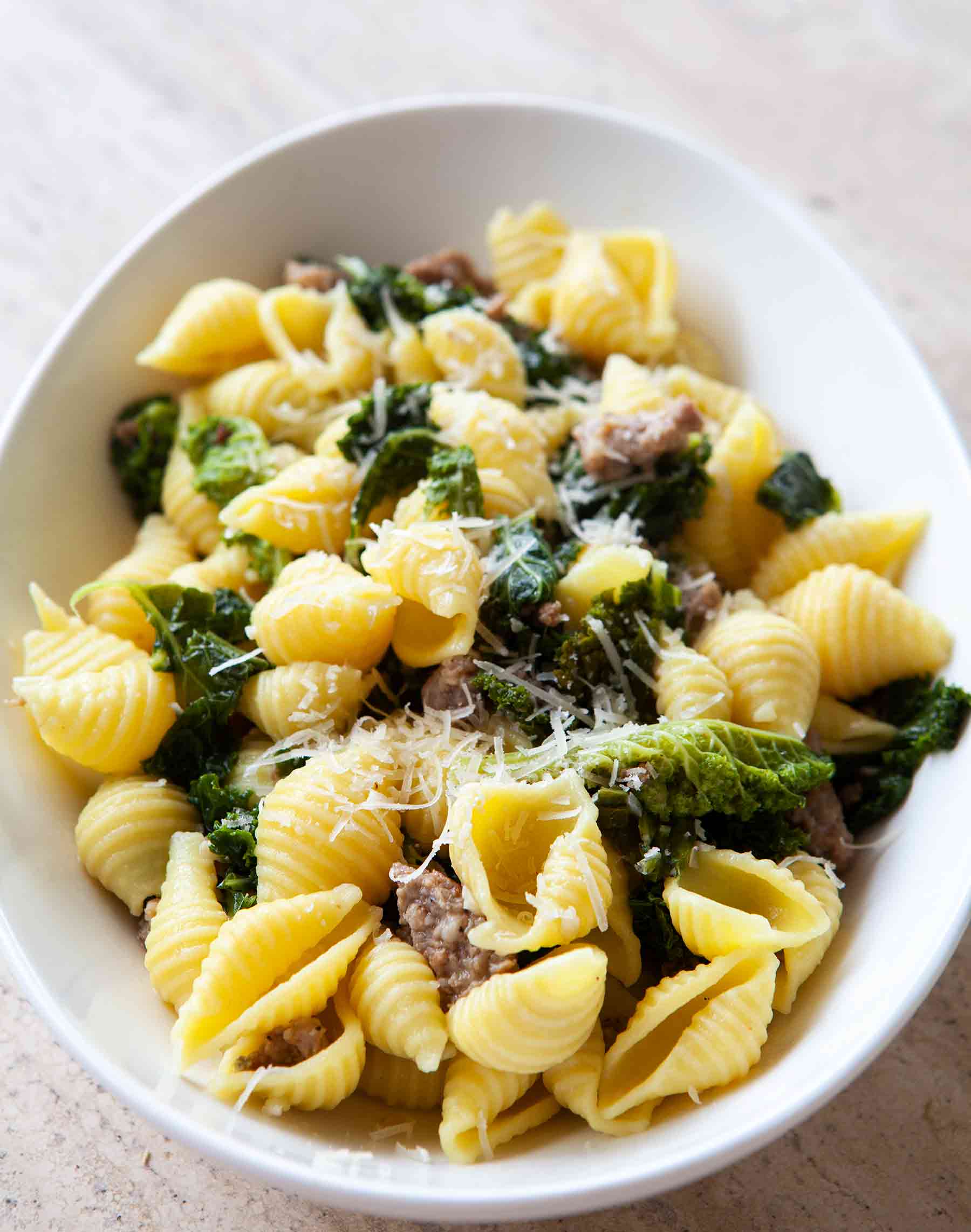 Shell Pasta with Sausage and Greens