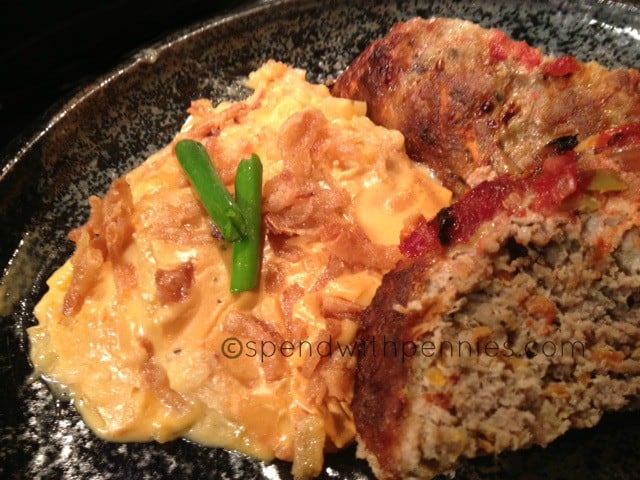 Easy Cheesy Scalloped Potatoes with meatloaf
