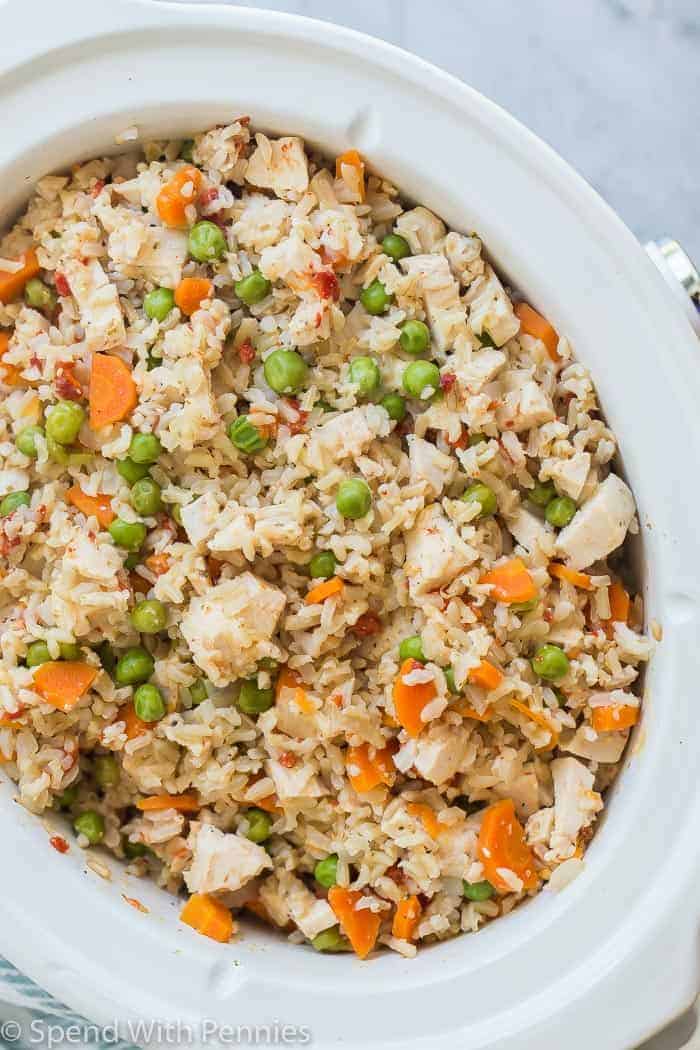 crockpot chicken and rice overhead