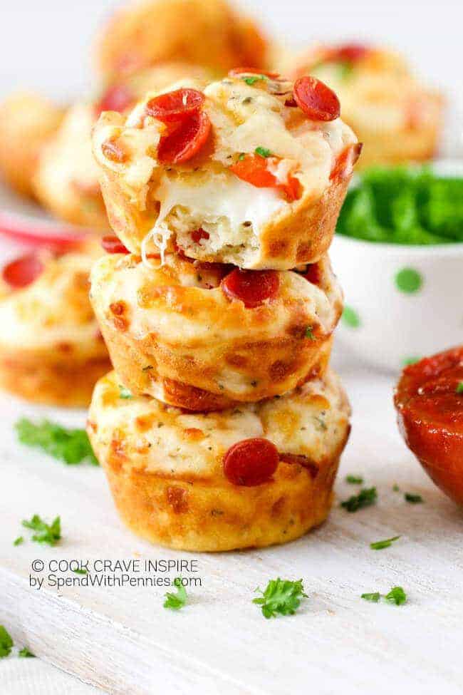 Pepperoni Pizza Puffs in a stack
