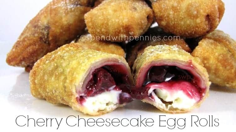 Cherry Cheesecake Egg Rolls - crispy egg rolls filled with cherries and no-bake cheesecake