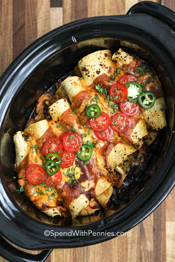 Slow Cooker Enchiladas with jalapenos and tomatoes