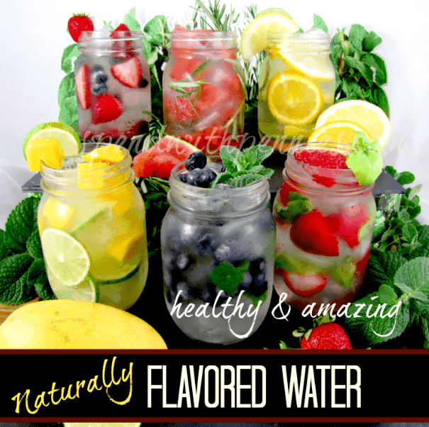 6 types of flavored waters in jars